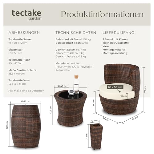 TecTake Aluminium Poly Rattan Sitzgruppe für 2 Personen - 6