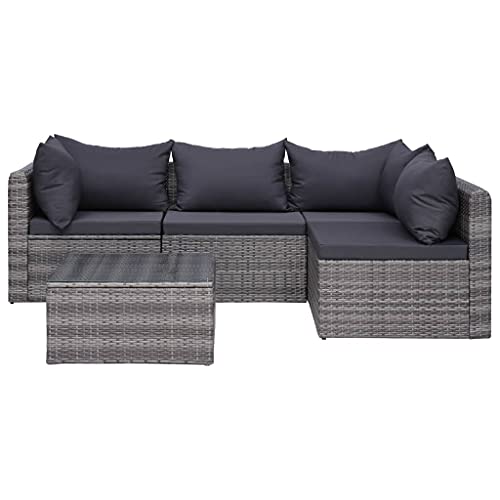 vidaxl garten sofgarnitur mit polstern kissen 5 tlg gartensofa gartenmoebel lounge set gartenset sitzgruppe sitzgarnitur gartengarnitur poly rattan grau