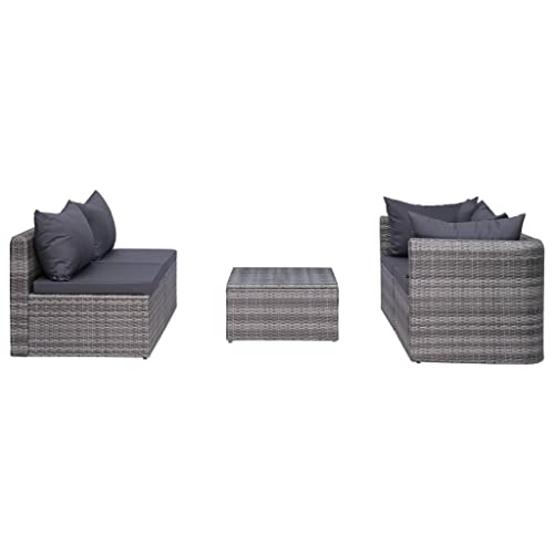 vidaXL Garten Sofgarnitur mit Polstern Kissen 5-TLG. Gartensofa Gartenmöbel Lounge Set Gartenset Sitzgruppe Sitzgarnitur Gartengarnitur Poly Rattan Grau - 2