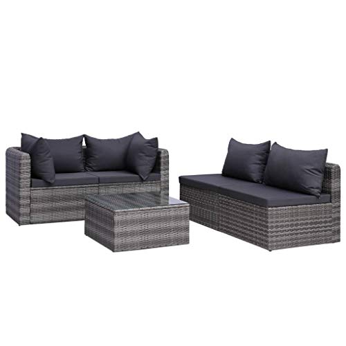 vidaXL Garten Sofgarnitur mit Polstern Kissen 5-TLG. Gartensofa Gartenmöbel Lounge Set Gartenset Sitzgruppe Sitzgarnitur Gartengarnitur Poly Rattan Grau - 3