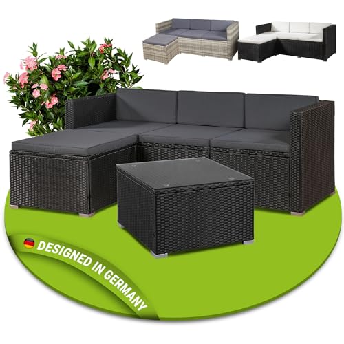 artlife polyrattan lounge punta cana m fuer 3 4 personen mit tisch in schwarz mit bezuegen in dunkelgrau gartenmoebel sitzgruppe