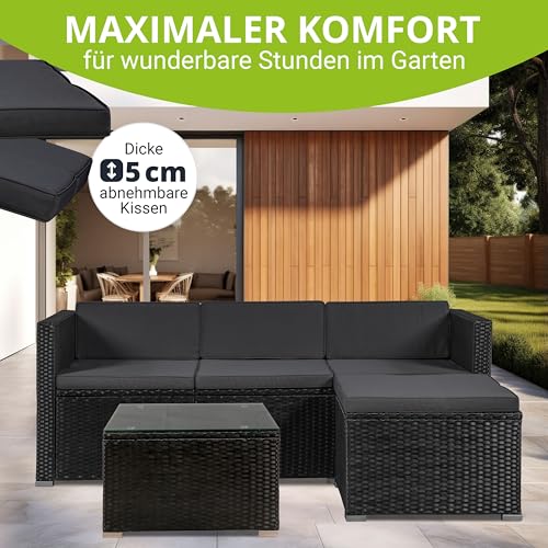 ArtLife Polyrattan Lounge Punta Cana M für 3-4 Personen mit Tisch in schwarz mit Bezügen in Dunkelgrau | Gartenmöbel Sitzgruppe - 3