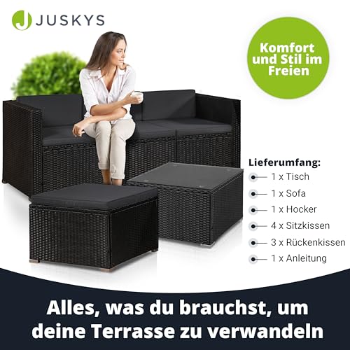 ArtLife Polyrattan Lounge Punta Cana M für 3-4 Personen mit Tisch in schwarz mit Bezügen in Dunkelgrau | Gartenmöbel Sitzgruppe - 4