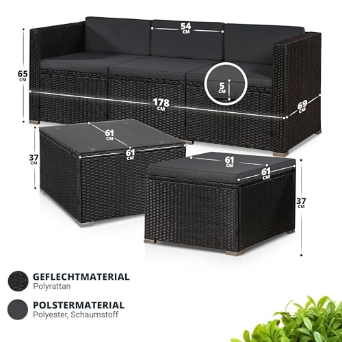 ArtLife Polyrattan Lounge Punta Cana M für 3-4 Personen mit Tisch in schwarz mit Bezügen in Dunkelgrau | Gartenmöbel Sitzgruppe - 7