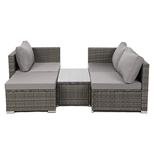 SVITA Queens 2020 Poly Rattan Sitzgruppe Couch-Set Ecksofa Sofa-Garnitur Gartenmöbel Lounge Schwarz, Grau oder Braun (Grau) - 2