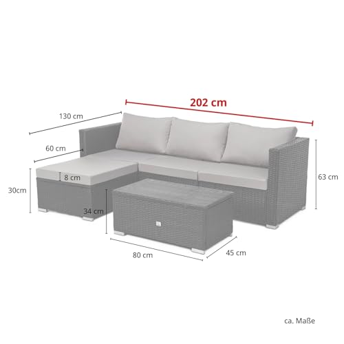 SVITA Queens 2020 Poly Rattan Sitzgruppe Couch-Set Ecksofa Sofa-Garnitur Gartenmöbel Lounge Schwarz, Grau oder Braun (Grau) - 3