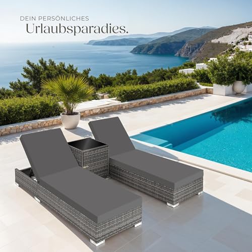 TecTake 2er Set Aluminium Polyrattan Sonnenliege + Tisch - 2