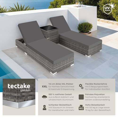 TecTake 2er Set Aluminium Polyrattan Sonnenliege + Tisch - 2