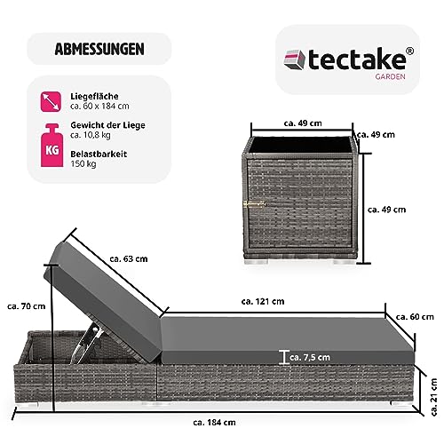TecTake 2er Set Aluminium Polyrattan Sonnenliege + Tisch - 6
