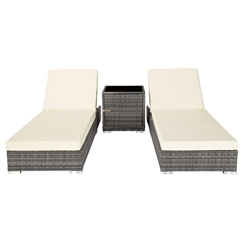 TecTake 2er Set Aluminium Polyrattan Sonnenliege + Tisch - 6