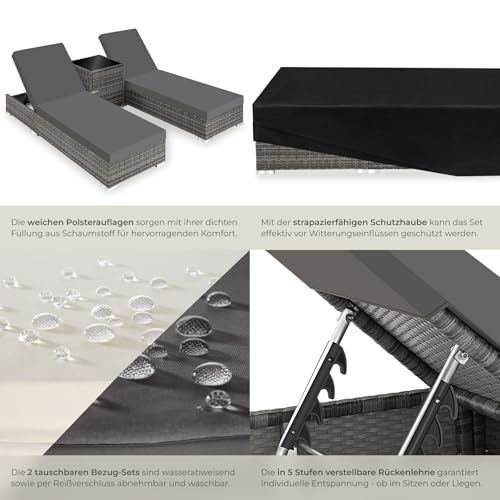 TecTake 2er Set Aluminium Polyrattan Sonnenliege + Tisch - 6