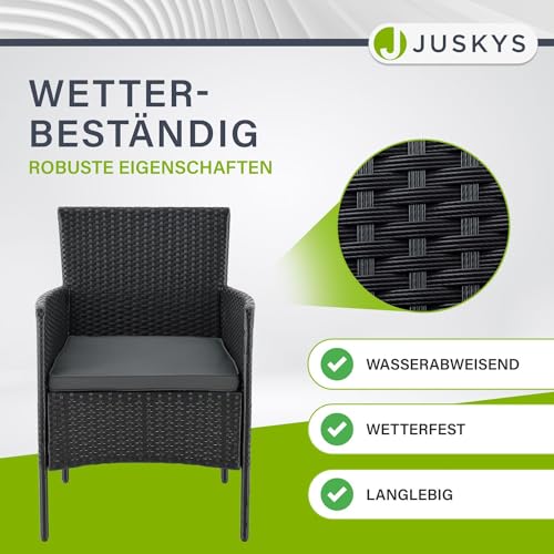 Juskys Polyrattan Sitzgruppe Fort Myers 4 Personen mit 2er Sofa, 2 Stühle, Tisch & Sitzkissen wetterfest schwarz/grau Balkonmöbel Gartenmöbel Set - 3