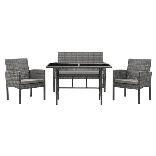 SVITA Brooklyn XL Polyrattan Essgruppe Lounge Garnitur Gartenmöbel Set Esstisch (Grau) - 2