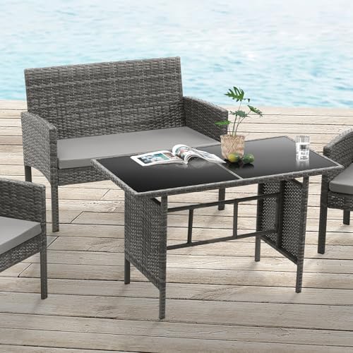 SVITA Brooklyn XL Polyrattan Essgruppe Lounge Garnitur Gartenmöbel Set Esstisch (Grau) - 4