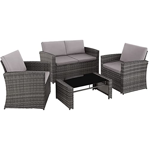 tectake lounge gartenmoebel set aus poly rattan fuer den garten moebel fuer den balkon 12 teilige garten lounge wetterfest essgruppe mit outdoor sofa sessel und tisch fuer 4 personen grau