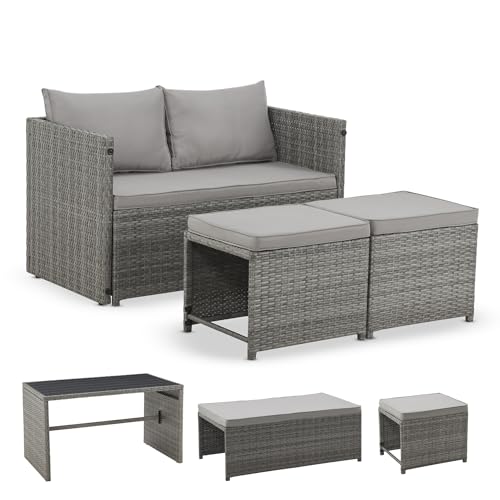 juskys 2in1 polyrattan relax gartenmoebel set jamaika tisch gartenlounge sofa balkonmoebel sitzgruppe fuer balkon garten outdoor lounge grau