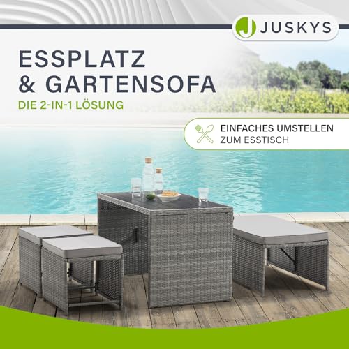 Juskys 2in1 Polyrattan Relax Gartenmöbel Set Jamaika – Tisch, Gartenlounge Sofa – Balkonmöbel Sitzgruppe für Balkon, Garten – Outdoor Lounge Grau - 3