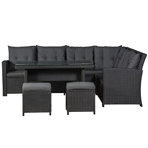 juskys polyrattan gartenmoebel set santa catalina schwarz lounge set mit ecksofa tisch 2 hocker kissen gartenlounge wetterfest bis 7 personen