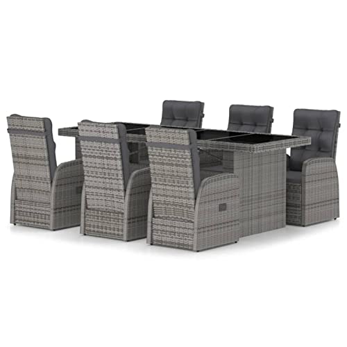 Yolola Sitzgruppe Garten Essgruppe 6 Personen Rattan Gartenmöbel Set mit 6 Gartenstuhl Verstellbar Gartenmöbel Essgruppe Gartengarnitur Rattanmöbel Esstisch Sitzgarnitur Gartentisch Grau - 2