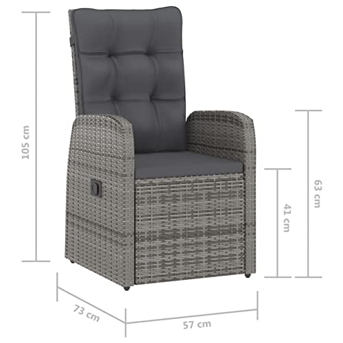 Yolola Sitzgruppe Garten Essgruppe 6 Personen Rattan Gartenmöbel Set mit 6 Gartenstuhl Verstellbar Gartenmöbel Essgruppe Gartengarnitur Rattanmöbel Esstisch Sitzgarnitur Gartentisch Grau - 7