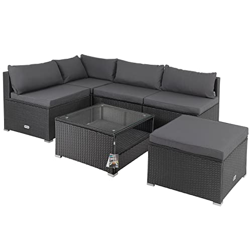 casaria lounge set polyrattan xl 16 teilig 7cm auflagen 15cm rueckenkissen 5mm sicherheitsglas tisch wetterfest garten moebel ecklounge schwarz