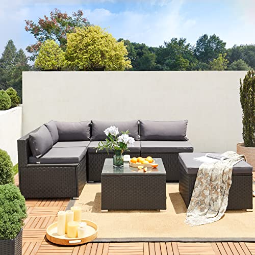 Casaria® Lounge Set Polyrattan XL 16-teilig 7cm Auflagen 15cm Rückenkissen 5mm Sicherheitsglas Tisch Wetterfest Garten Möbel Ecklounge Schwarz - 2