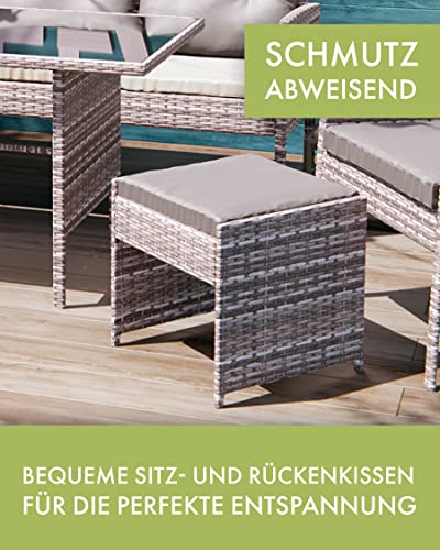 Swing & Harmonie Sitzgruppe Garten - Rattanmöbel Outdoor - Robuste Gartenmöbel - Hochwertige Gartengarnitur - Garten-Essgruppe - Outdoormöbel - Esstisch (grau) - 2