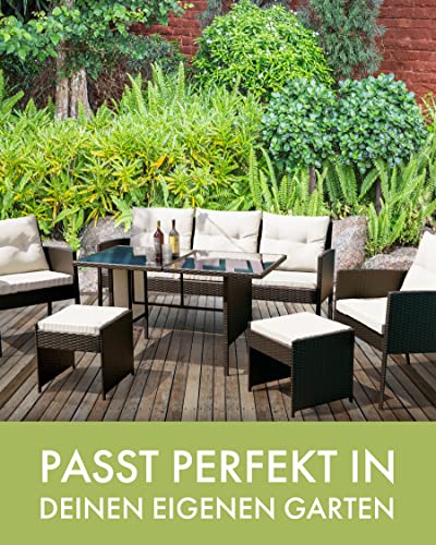 Swing & Harmonie Sitzgruppe Garten - Rattanmöbel Outdoor - Robuste Gartenmöbel - Hochwertige Gartengarnitur - Garten-Essgruppe - Outdoormöbel - Esstisch (grau) - 7