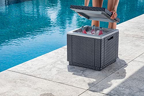 Allibert Sonnenliege Gartenliege 2er Set Allibert Daytona Polyrattan Rattanoptik Kühlbox Ice Cube - graphit inkl. Auflage - 3