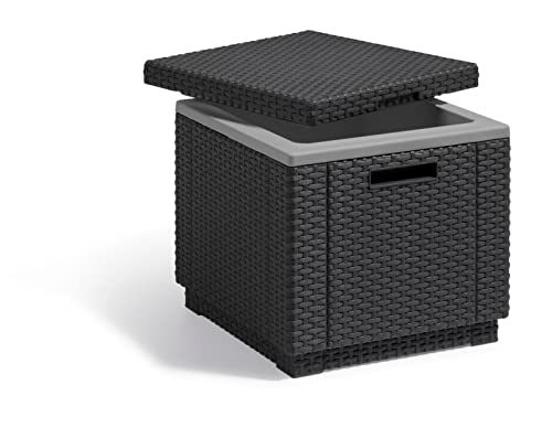 Allibert Sonnenliege Gartenliege 2er Set Allibert Daytona Polyrattan Rattanoptik Kühlbox Ice Cube - graphit inkl. Auflage - 7