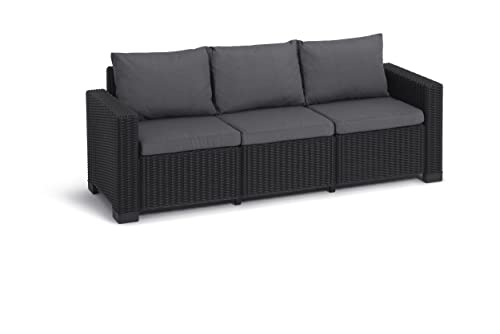 allibert by keter gartenlounge sofa california 3 sitzer graphit cool grey inkl sitz und rueckenkissen kunststoff runde rattanoptik 199 x 68 x 72 cm