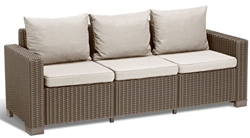 allibert by keter gartenlounge sofa california 3 sitzer cappuccino sand inkl sitz und rueckenkissen kunststoff runde rattanoptik 199 x 68 x 72 cm