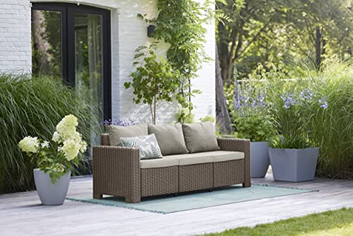 Allibert by Keter Gartenlounge Sofa California 3-Sitzer, cappuccino/sand, inkl. Sitz- und Rückenkissen, Kunststoff, runde Rattanoptik, 199 x 68 x 72 cm - 2