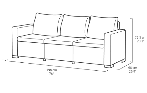 Allibert by Keter Gartenlounge Sofa California 3-Sitzer, cappuccino/sand, inkl. Sitz- und Rückenkissen, Kunststoff, runde Rattanoptik, 199 x 68 x 72 cm - 3