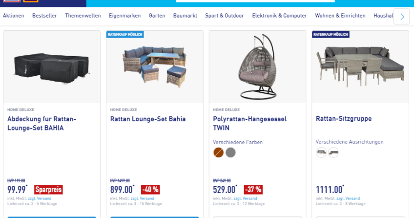 Rattan Gartenmöbel im September 2023 im ALDI Onlineshop im Angebot