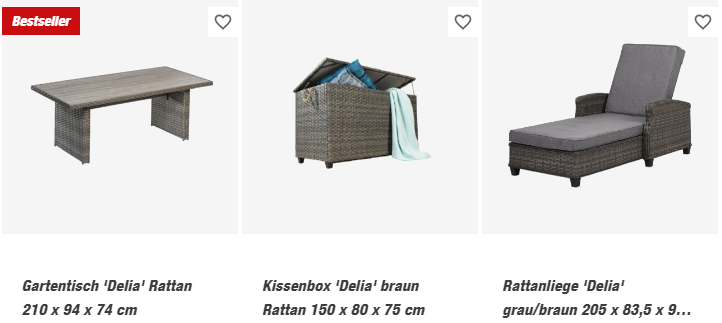 Toom Baumarkt Rattan Gartenmöbel Set im Online Shop - 2023 - Gartentisch, Kissenbox und Rattanliege